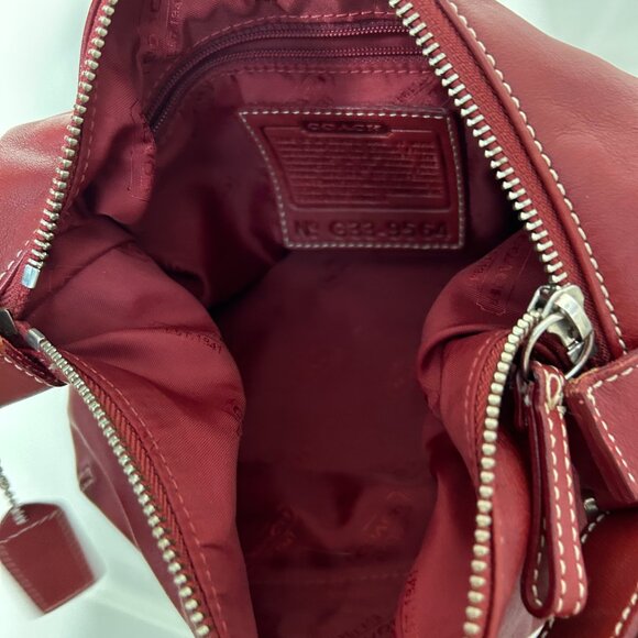 Coach Red Leather Shoulder Bag with Dark Red Satin Interior - Picture 2 of 3